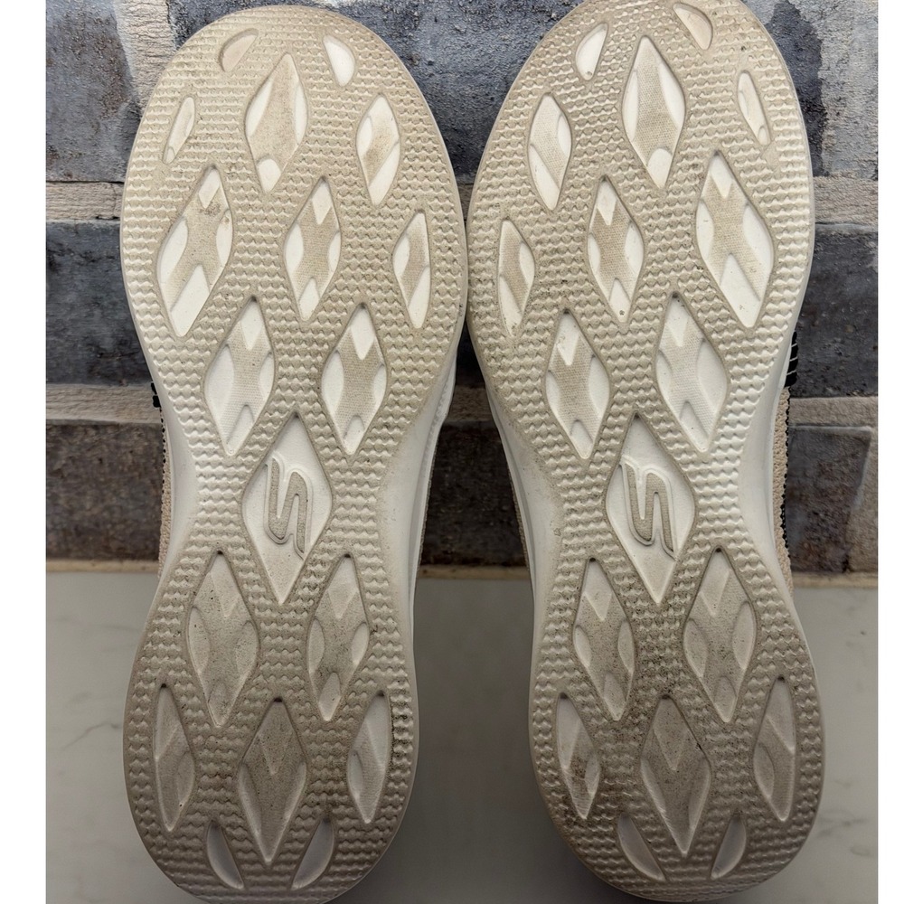 Skechers GoWalk Lite Women 8.5 Black Beige Striped Goga Mat Slip On Shoes 136322 - Picture 7 of 8